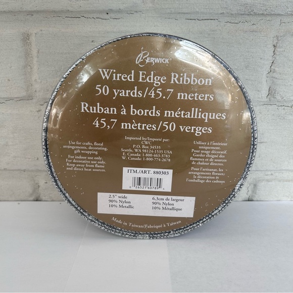 New Berwick  Wire Edged  Blue w/Silver Sparkles Ribbon Roll 50 yards 2.5” W - Picture 2 of 9